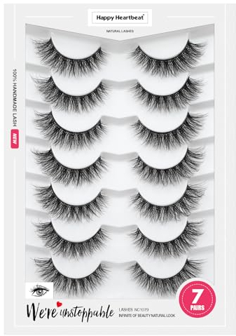 Happy Heartbeat 3D Clear Band Falsche Wimpern Natürlich Look Cat Eye Künstliche Wimpern Wispy Faux Mink lashes Flauschig Weiche Wiederverwendbare Kurze Fake Eyelashes 7 Paare (No.200)