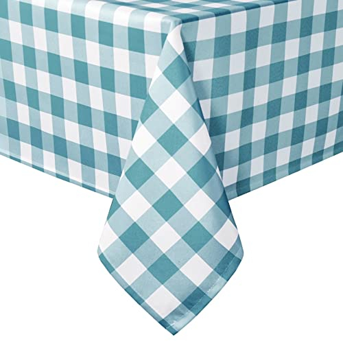Hiasan Karierte Tischdecke Outdoor wetterfest aus Polyester, abwaschbar schmutzabweisend wasserabweisend knitterfrei Tischtuch für bierzeltgarnitur Esszimmer Party Garten, 140x200cm Türkis und Weiß