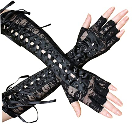 Toyvian 1 Paar Lange Handschuhe Für Damen Exotische Handschuhe -Handschuhe Ballhandschuhe Spitzenhandschuhe Outfit Halbfingerhandschuhe Handschuhe Netzhandschuhe Kleidung Schwarz Miss