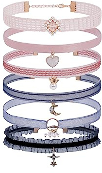 Manfnee Choker Halskette Set für Frauen Samt Spitze Chokers Blume Choker Halskette Klassische Gothic Kragen