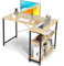 COSTWAY Scrivania Angolare 120 CM, Scrivania per Computer ad Angolo con 2 Ripiani, Scrivania Ufficio Reversibile Moderna con Design Salvaspazio, 120 x 88 x 74,5 cm (Naturale)