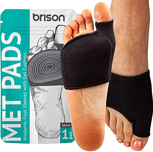 Brison Podiatrist-Designed Metatarsal Pads for Women & Men - Ball of Foot Cushions for Pain Relief Metatarsalgia Morton's Neuroma Calluses 1 Pair (Black, Large)