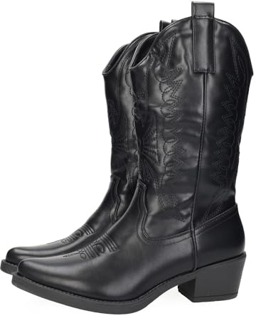 ZAPATOP U8A-AX8320-2 Botas Cowboy Mujer Diseño Bordado Imitación Piel Botas con Cremallera Tacón 5 cm Moda Viejo Oeste, calzado cowboy MUJER BOTINES