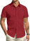 DEMEANOR Chemise à manches courtes pour homme - Chemise décontractée pour homme - Coupe droite - Chemise d'affaires pour homme - Chemise infroissable, Rouge profond, L