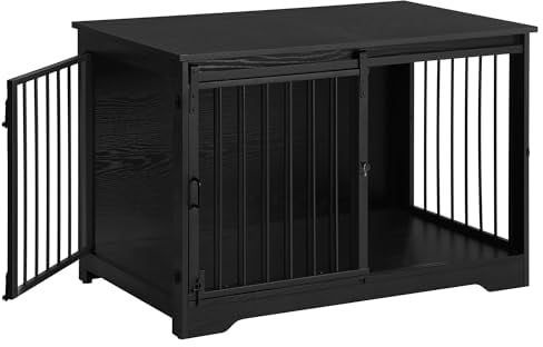 Hzuaneri Hundekäfig Möbel, 100cm hundebox für zuhause, Schiebetüren, 2 Tür, Moderne hundebox Holz Indoor für kleine/mittlere/große Hunde, Hundekäfig für Zuhause, 60 x 100 x 68 cm, Schwarz DFC02304B