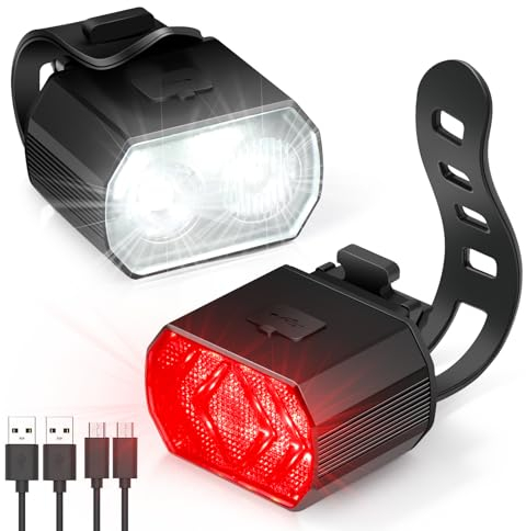 Blendura Luce Bici, Luci Bicicletta LED IPX6 Ricaricabili USB 6 Modalità di Illuminazione Luci Bici Anteriore e Posteriore per I'equitazione Notturna, Campeggio