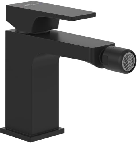 Villeroy & Boch Architectura Square Einhebel-Bidetarmatur, Bidet Wasserhahn mit Zugstange und Keramikkartusche, Bidetmischer wassersparend, Auslauf Höhe 100mm, eckig, Matt Black