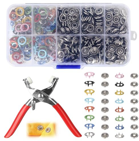 Snap Button Fastener Pressure Clothing - 100 Pairs Metal Press Studs Without Sewing for Fabric/Hollow and Solid Prong Snaps Buttons with Plier for DIY Crafts