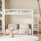 Letto a soppalco 140 x 200 cm con scala, lettino con telaio in ferro e scaffalatura, armadio (bianco)