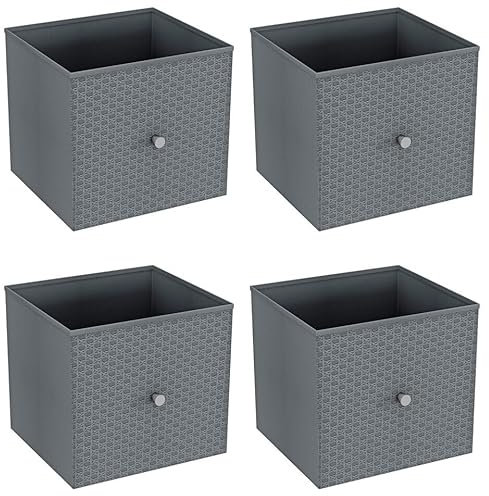 URBNLIVING Set of 1/4/6 Foldable 27cm Woven Fabric Storage Cube Box Drawer Insert Basket with Handle - Multi Colourful Collapsible Toy Arts & Crafts Bins, Durable and Lightweight for Home Office