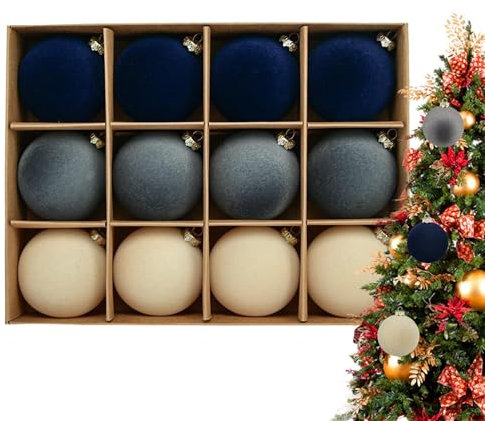 Bolas de terciopelo esponjoso – Bolas de terciopelo de peluche, 12 adornos flocados | Adornos para árbol de Navidad con colgantes de árbol de Navidad, accesorios de fiesta para bodas
