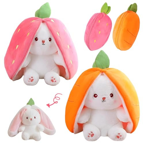 BGTLJKD Osterhase Plüschtiere, 2PCS Hasen Verstecken, Erdbeerhasen Karotten Hasen Kuscheltier, Verstecken Osterhasen Stofftier, Gefülltes Plüschtier Ostergeschenke Für Kinder, Jungen, Mädchen