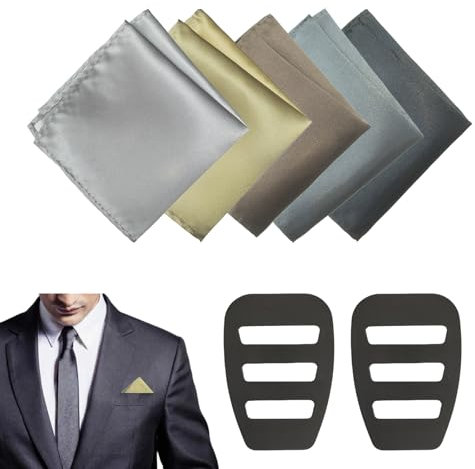 Liwein 5 Stück Einstecktuch Herren, Stofftaschentücher Herren mit 2 Stück Einstecktuch Halter,Einstecktuch in Einfarbig Uni (Creme Hellblau Tiffanyblau Hellgold Champagner)