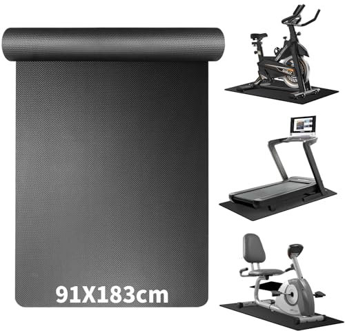Bodenschutzmatte Fitnessgeräte 183x91cm Laufband Matte Kompatibel mit Peloton-Fahrrad, 6 mm rutschfest Schalldämmend Sportmatte für Crosstrainer, Rollentrainer und Sportgeräte Yoga Matte