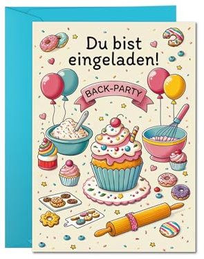 12 Einladungskarten incl. 12 Umschläge Kindergeburtstag Backparty Back Backen Pizza Koch-Party Mädchen Jungen Einladungen Kuchenparty Geburtstag Kinder Mädchengeburtstag Geburtstagseinladungen
