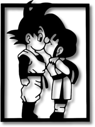 La Guarida del Dragón Cuadro de Goku y Milk Besándose en Relieve 3D – Decoración de Pared en Madera MDF Negra – Arte Minimalista Inspirado en Dragon Ball
