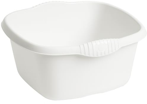 eMKay® 32cm Square Washing Up Bowl – WHITE | Large 9L Plastic Sink Bowl with Handles | Gloss Finish | Durable Kitchen Dishwashing Basin | Sink Protector | Stylish Square Design