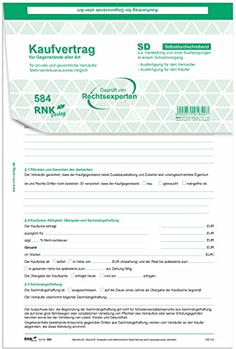 RNKVERLAG 584/10 - Universal-Kaufvertrag, selbstdurchschreibend, 2 Blatt, DIN A4, 10 Verträge