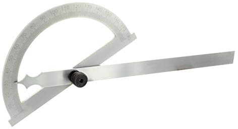 hedue® Gradmesser 200 mm - Winkelmesser metall mit Messbereich 0-180°, Winkellehre aus mattverchromtem Stahl, Anreißwinkel