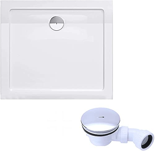 doporro Bac à Douche Antiglisse Receveur de Douche Rectangulaire Blanc Acrylique Faro2 70x80x4cm + Bonde AL02