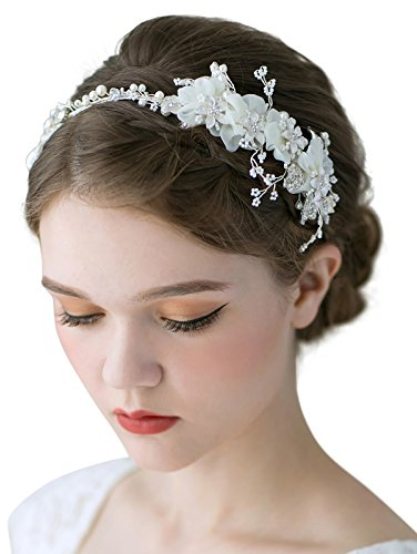 SWEETV Blatt Hochzeit Stirnbänder Kristall Braut Haarbänder Tiara Kopfschmuck (Elfenbein)