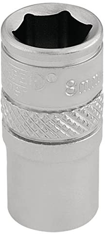 Draper 16513 1/4 Square Drive Micro Satin Chrome Metric Socket, 8 mm Size , Blue