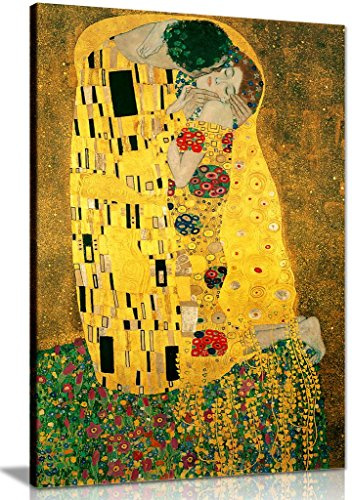 Gustav Klimt The Kiss Canvas Wall Art, Vibrant Framed Print 12x8 Inch | Ready to Hang on Solid Pine Frame, Pictures for Living Room Bedroom Hallway, UV-Resistant Inks, Wall Decor by Panther Print
