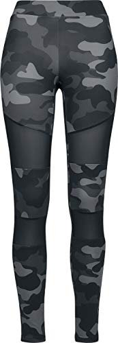 URBAN CLASSICS Leggings Donna Motivo Mimetico con Retina Trasparente, Camo Tech Mesh, Materiale Opaco - Pantaloni Sportivi, Taglia: S Colore darkcamo/nero