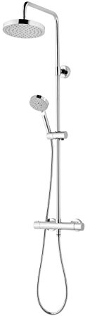 Schulte Duschsystem mit Sicherheits-Thermostat, Kopfbrause rund, verchromter Korpus aus Messing, Duschmaster Rain III mit Regendusche