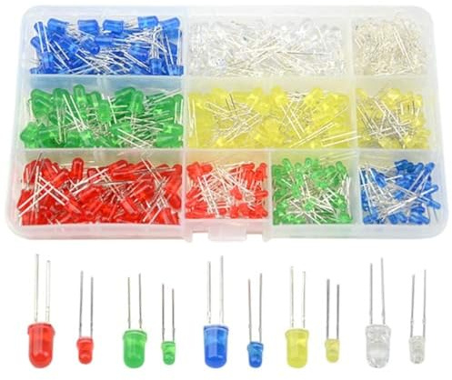 BGTXINGI 500PCS 10 Values 5 Colors 3mm and 5mm LED Light Emitting Diodes Assorted Kit Electrical Components for Lighting Bulbs and Lamps(Red Yellow Blue Green White)