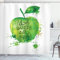 ABAKUHAUS Obst Duschvorhang, Dont Worry Essen Apfel, Stoffliches Gewebe Badezimmerdekorationsset mit Haken, 175 x 240 cm, Apfelgrün Weiß