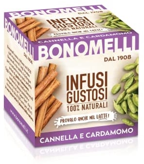Bonomelli Infusi Gustosi, Cannella e Cardamomo, Confezione da 10 Filtri, Aroma Dolce e Fresco, Senza Caffeina, da Gustare a Caldo o a Freddo, Ingredienti 100% Naturali (20g)