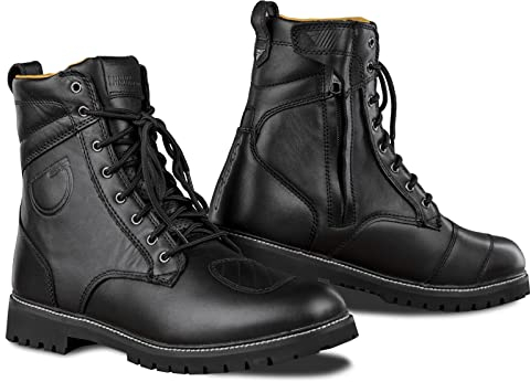 SHIMA Thomson, Scarpe Moto Uomo | Rinforzate Stivali Moto Uomo in Pelle, Supporto alla Caviglia, Suola Antiscivolo, Impugnatura del Cambio (Nero, 43)