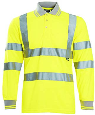 Mens Hi Vis Viz High Visibility Reflective Tape Safety Polo Contrast Long Sleeve Workwear Visibility Tee Tshirt Top YELLOW L