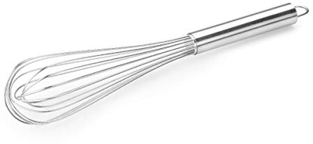 thermohauser Fouet (acier inoxydable) 45 cm de long avec poignée en métal et crochet de suspension avec 16 boucles, poignée en acier inoxydable, argenté
