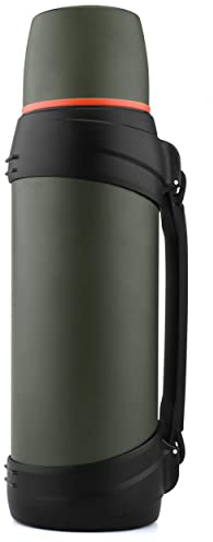 OKADI Thermosflasche Edelstahl Vakuum Trinkflasche 2.5L, Isolierflasche mit Trinkbecher, Thermoskanne hält 24 Stunden heiß, 24 Stunden kalt, BPA-Free（Grün）
