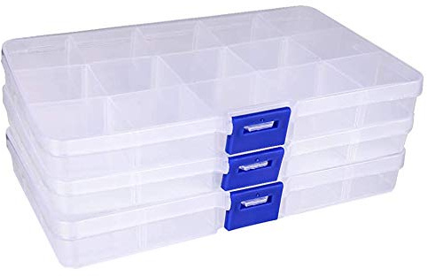 NO 3 Stück Plastik Aufbewahrungsbox, Sortierboxen Einstellbar Fächer Sortimentskasten Schmuckschatulle für Kleinteile Perlen Ohrringe, 10 Fächer mit Schnellverschluss(6.6x2.2x13cm)