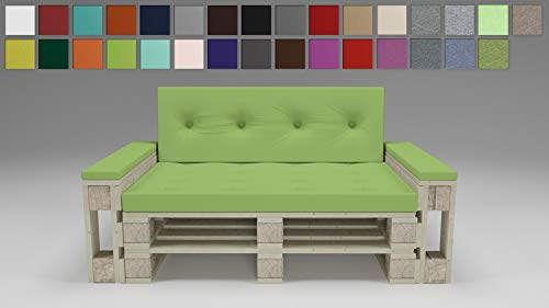 Rollmayer Palettenkissen mit Steppung Auflage für Europaletten Indoor und Outdoor Palettenpolster Kollektion Vivid (Seladongrün 24, Sitz&Rücken Kissen + 2er Armlehne Set)
