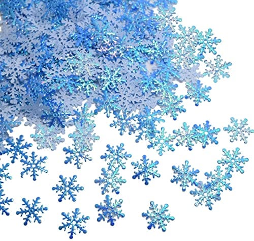 Youery 600 Stück Schneeflocken-Konfetti, weißes und blaues Papier, für Weihnachten, Winter, gefroren, Hochzeit, Geburtstag, Urlaub, Partydekoration, Zubehör
