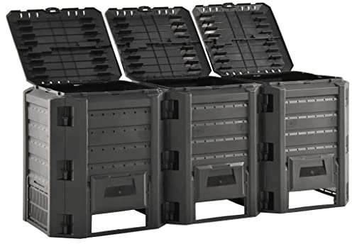 vidaXL Composteur de Jardin, Bac à Compost, Poubelle à Ordures Déchets, Bac de Compostage Cuisine Terrasse Extérieur Intérieur, Noir 1200 L