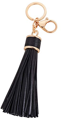 YAZILIND Leder Quaste Frauen KeyRing Geschenk Freundin Beste Freundin Mutter Schwester Handtasche Charme Schlüsselring Dame Anhänger Schwarz