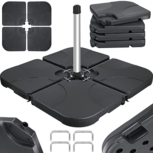 KESSER® Soporte de Sombrilla 4 Piezas, Peso para Sombrilla de plástico, Base para Sombrilla 60L / 80kg, Llenable con Agua o Arena, Incluido Conector metálico, Negro