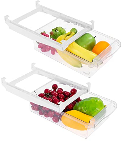 Viesap Kühlschrank Organizer, 2PCS Kihlschrank Organizer Set, Schubladenorganizer Einzigartiges Design Pull Out Behälter Für Kühlschrank Aufbewahrungsbox Haus Organizer, Einstellbare Klarer Behälter.