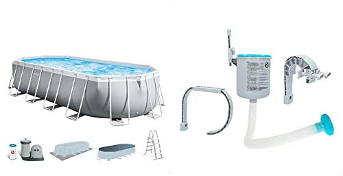 Intex 26798NP - Piscina Desmontable Ovalada intex Prism Frame 610 x 305 x 122 cm con depuradora, Multicolor + Skimmer Filtro 3.028 l/h Easy Set-Metal Frame, 49x43x34 cm, Color Blanco