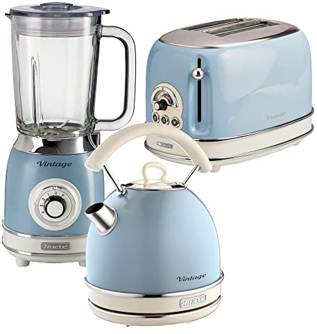 Ariete ARPK27 Retro Style Dome Kettle, 2 Slice Toaster & Jug Blender Set, Vintage Design, Blue