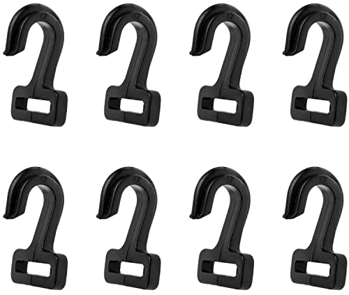 Gurtband Spannhaken, 12 Stück, für bis zu Ø 10 mm dicke Zeltstangen und 20 mm breite Gurtbänder, schwarzer ABS Kunststoff, Haken für Outdoor Zelt, Vorzelt, Markise, Plane, Stangenclip, Zeltclip Camper