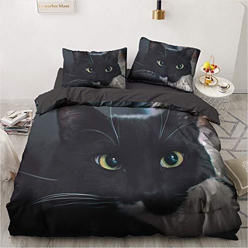 YASMENG Bettwäsche 135x200cm Schwarz Katze Muster Kinder Junge Mädchen Bettwäsche Set Microfaser Bettbezug mit Reißverschluss und 1 Kissenbezug 80 x 80 cm