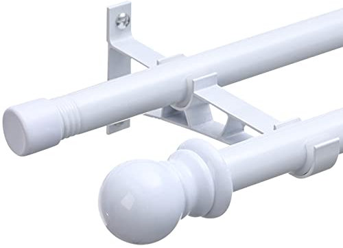 INFLATION Double Curtain Poles for Windows 76-233 cm, 2.5 cm Heavy Duty Double Window Poles - Adjustable Decorative White Curtain Rod for Sliding Glass Door, Patio, Bedroom, Kitchen, Bathroom
