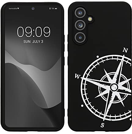 kwmobile Hülle kompatibel mit Samsung Galaxy A54 5G - Handyhülle Silikon Case - Kompass Vintage Weiß Schwarz