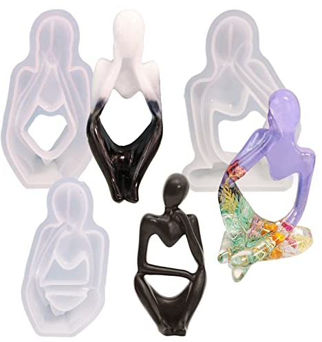 3 moldes de resina de silicona con estatua de pensador, esculturas abstractas, figuras, decoración, artículos de escritorio de oficina, adornos, moldes de fundición de silicona epoxi para regalos,